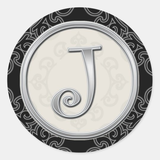 Stylish Silver Monogram Stickers::Initial J Seal | Zazzle.com