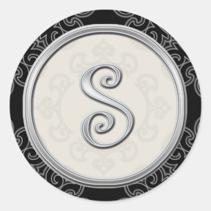 Stylish Silver Monogram Stickers::Initial S Seal