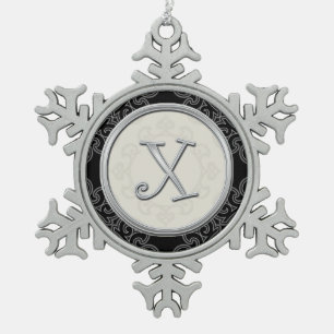 Stylish Silver Monogram  X  Christmas Snowflake Pewter Christmas Ornament