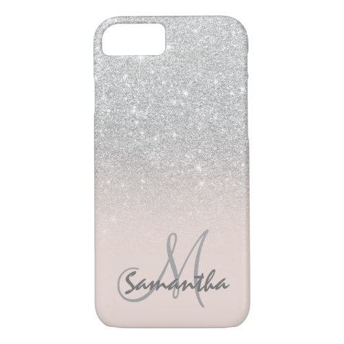 Stylish silver ombre pink block personalized iPhone 87 case