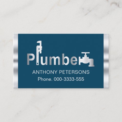 Stylish Silver Plumber Signage Business Card