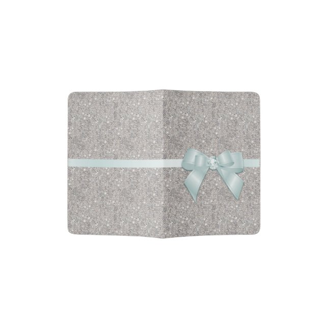 Stylish Silver Sequins, Bow & Ribbon Passport Holder (Opened)