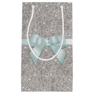 Stylish Silver Sequins, Bow & Ribbon Small Gift Bag