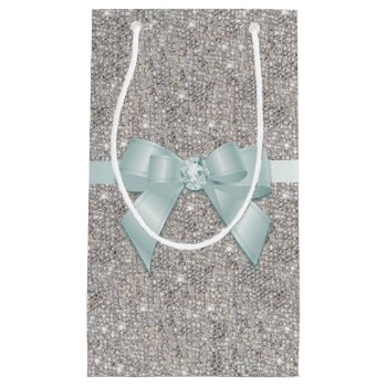 Stylish Silver Sequins  Bow & Ribbon Small Gift Bag by kye_designs at Zazzle