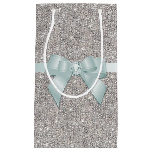 Stylish Silver Sequins Bow  Ribbon Small Gift Bag