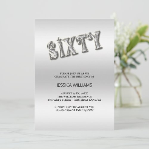 Stylish Silver Sixty Birthday Invitation