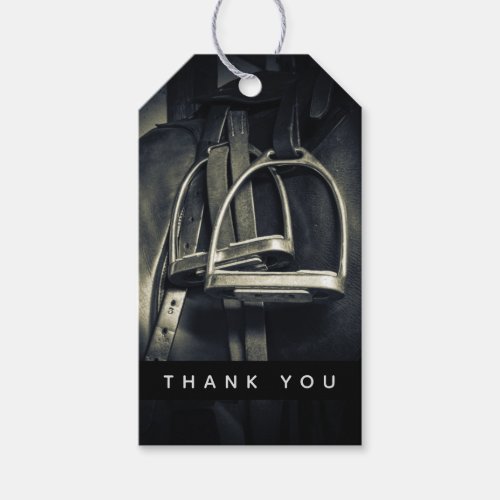 Stylish Silver Stirrups English Saddle Thank You Gift Tags