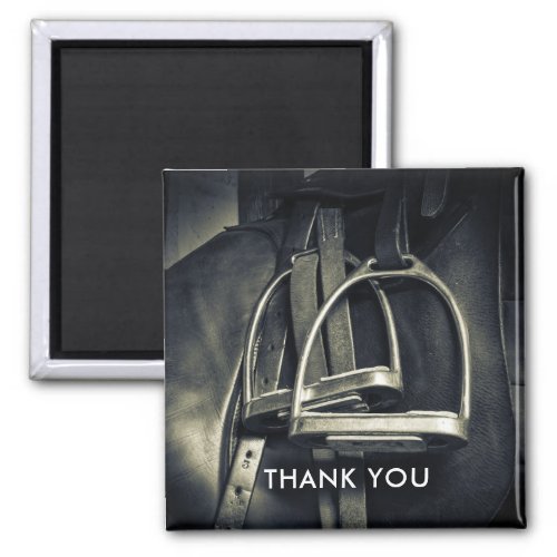 Stylish Silver Stirrups English Saddle Thank You Magnet