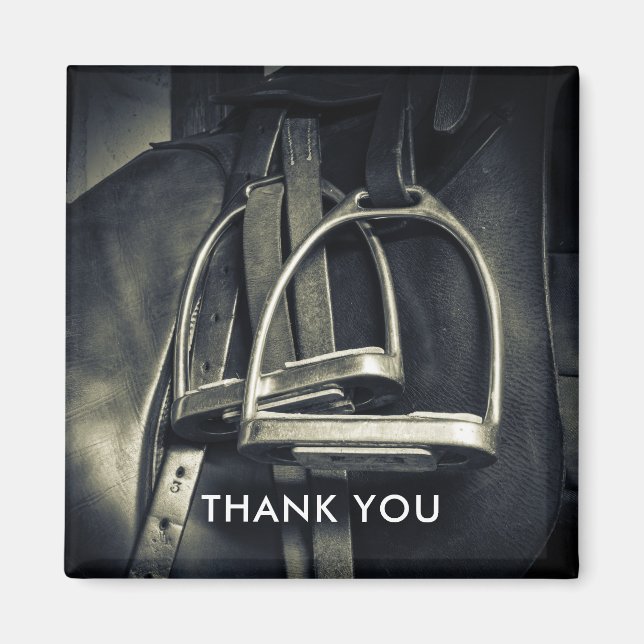 Stylish Silver Stirrups English Saddle Thank You Magnet (Front)