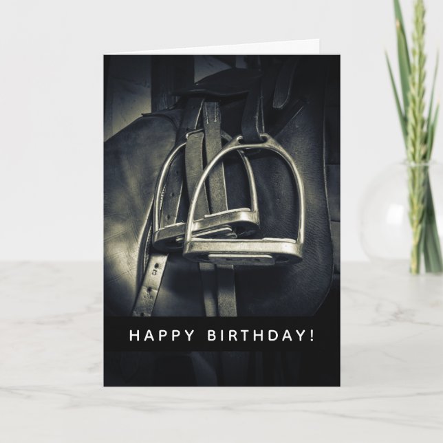 Stylish Silver Stirrups Happy Birthday Card (Front)