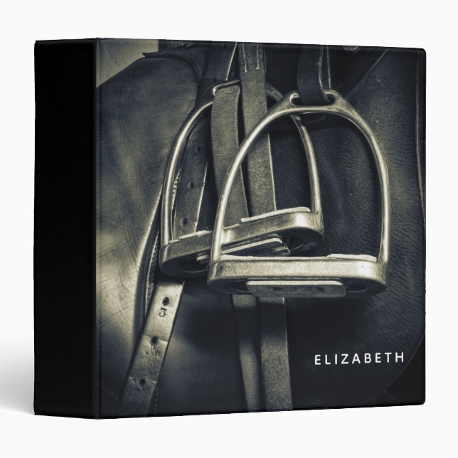 Stylish Silver Stirrups on English Riding Saddle 3 Ring Binder (Front/Spine)