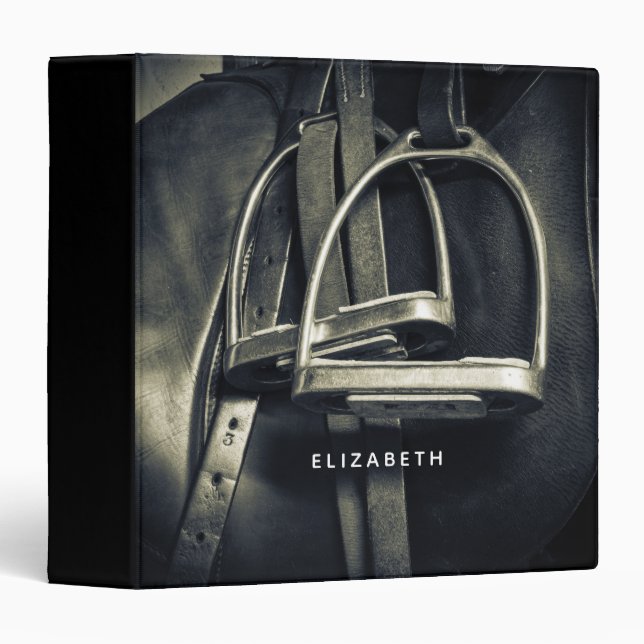 Stylish Silver Stirrups on English Riding Saddle 3 Ring Binder (Front/Spine)