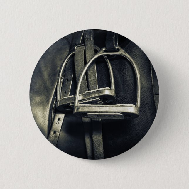 Stylish Silver Stirrups on English Riding Saddle Button (Front)