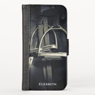 Stylish Silver Stirrups on English Riding Saddle iPhone X Wallet Case