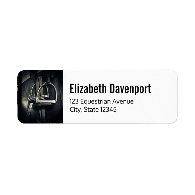 Stylish Silver Stirrups on English Riding Saddle Label (Front)