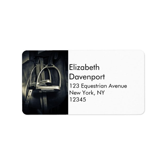 Stylish Silver Stirrups on English Riding Saddle Label (Front)