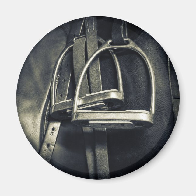Stylish Silver Stirrups on English Riding Saddle Magnet (Front)