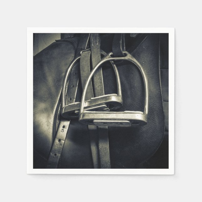 Stylish Silver Stirrups on English Riding Saddle Napkins (Front)