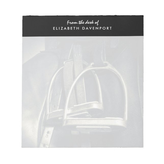 Stylish Silver Stirrups on English Riding Saddle Notepad (Front)