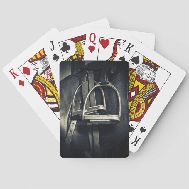 Stylish Silver Stirrups on English Riding Saddle Poker Cards (Back)