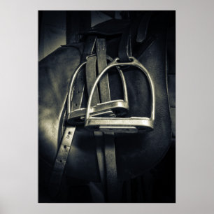 Stylish Silver Stirrups on English Riding Saddle Poster