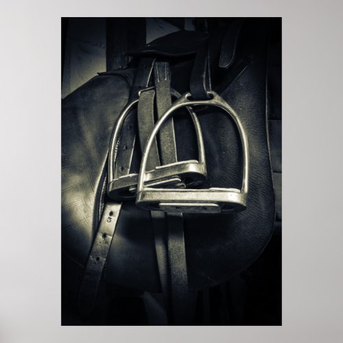 Stylish Silver Stirrups on English Riding Saddle Poster