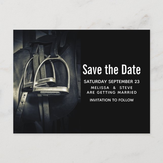 Stylish Silver Stirrups Save the Date Invitation Postcard (Front)