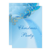 Stylish Silver Swirls & Blue Snowflake Sparkles Invitation