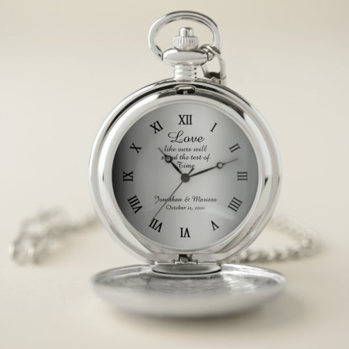 Stylish Silver Test of Time Bride  Groom Wedding Pocket Watch