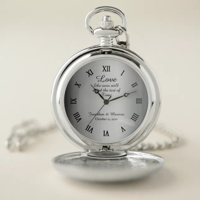 Stylish Silver Test of Time Bride Groom Wedding Pocket Watch