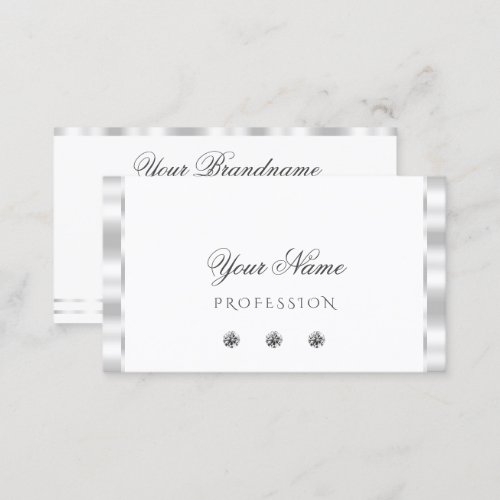 Stylish Silver White Sparkling Diamonds Elegant Business Card