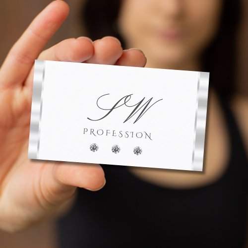 Stylish Silver White Sparkling Diamonds Initials Business Card