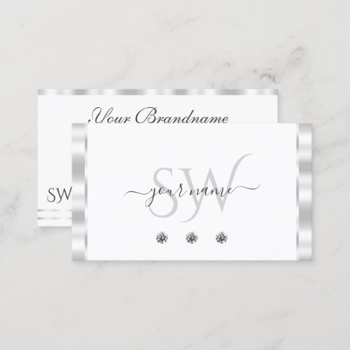 Stylish Silver White Sparkling Diamonds Monogram Business Card