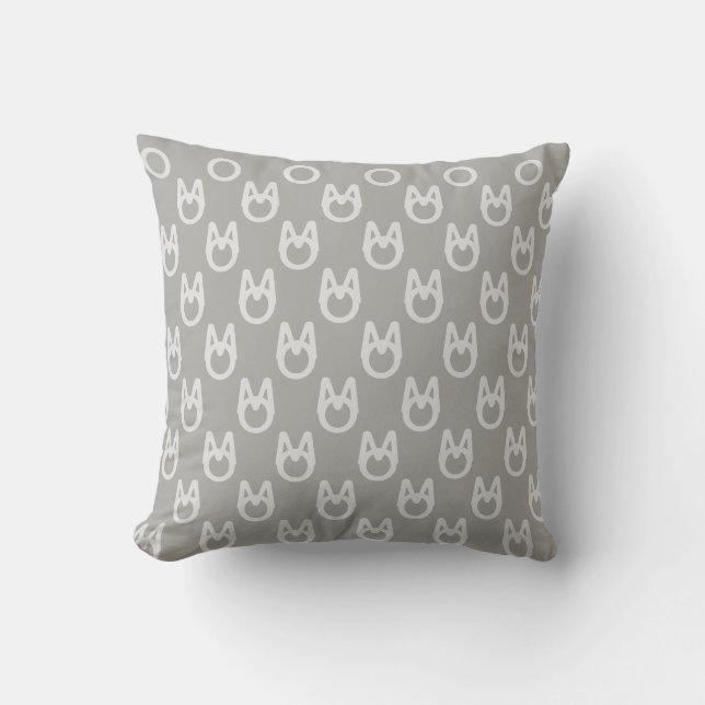 Stylish Silver Wild Cat Pattern on Gray Throw Pillow (Front)