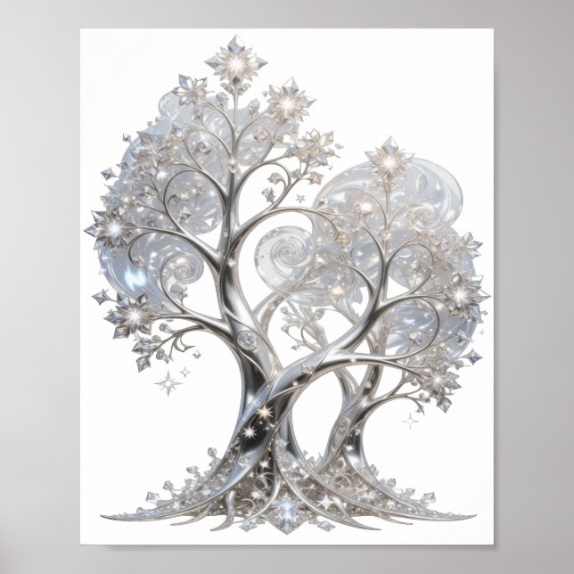 Stylish Silver WINTER TREE Poster (Front)