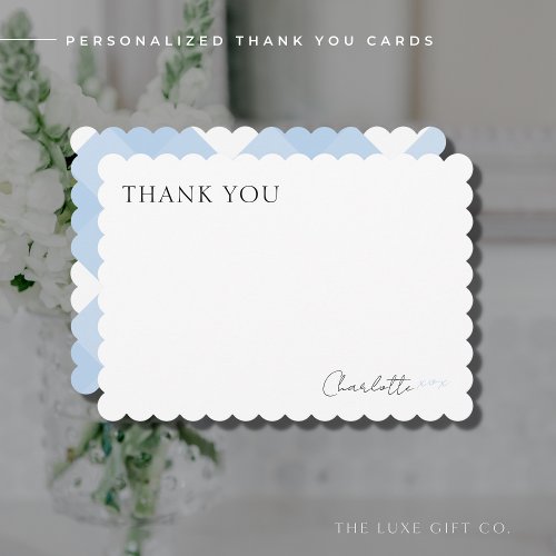 Stylish Simple Chic Blue Gingham Bridal Shower Thank You Card