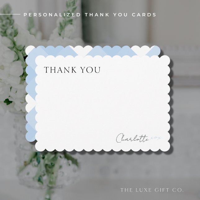 Stylish Simple Chic Blue Gingham Bridal Shower Thank You Card (Creator Uploaded)