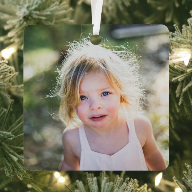 Stylish Simple Christmas Minimal Fun Photo Metal Ornament (Creator Uploaded)