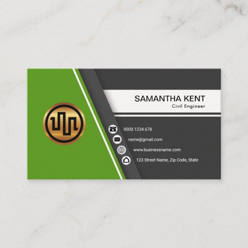 Stylish Simple Civil Engineers Green Trapezium Business Card