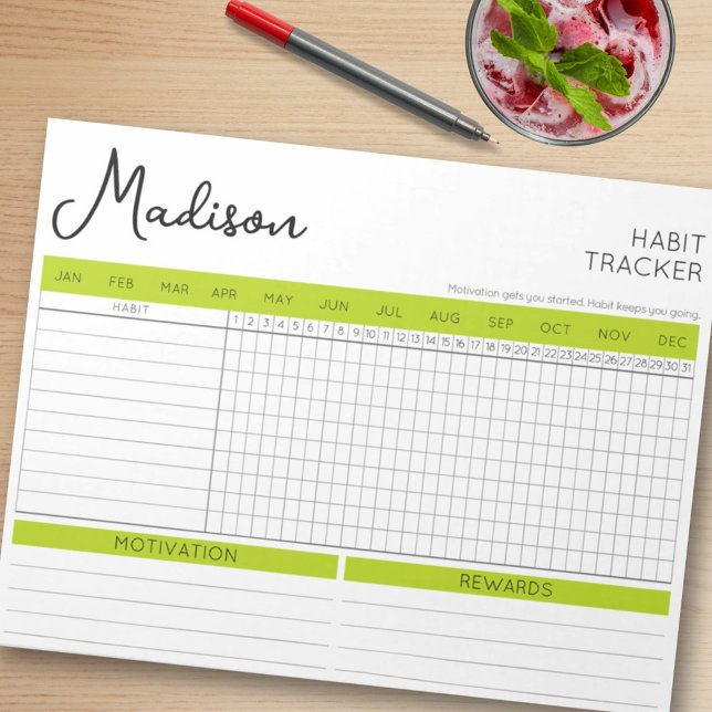 Stylish Simple Daily Habit Tracker Green Accents Notepad (Stylish Simple Daily Habit Tracker Green Accents Notepad)