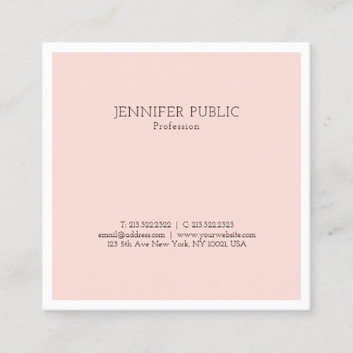 Stylish Simple Design Trendy Blush Pink Luxe Plain Square Business Card
