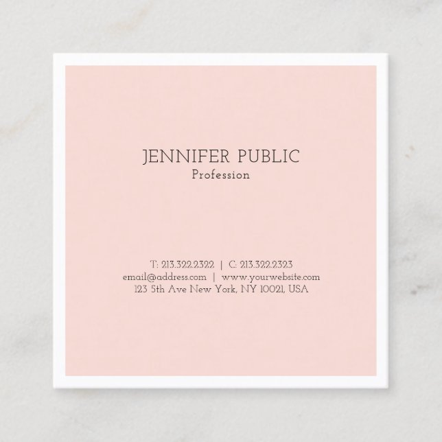 Stylish Simple Design Trendy Blush Pink Luxury Square Business Card (Front)