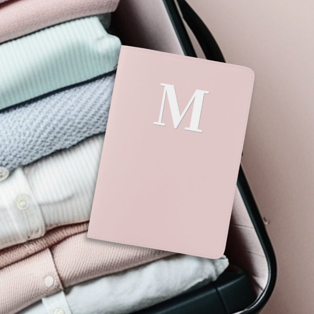 Stylish Simple Elegant Shell Pink Monogrammed Passport Holder (A simple, minimalist pale pink passport cover with white monogram initial)