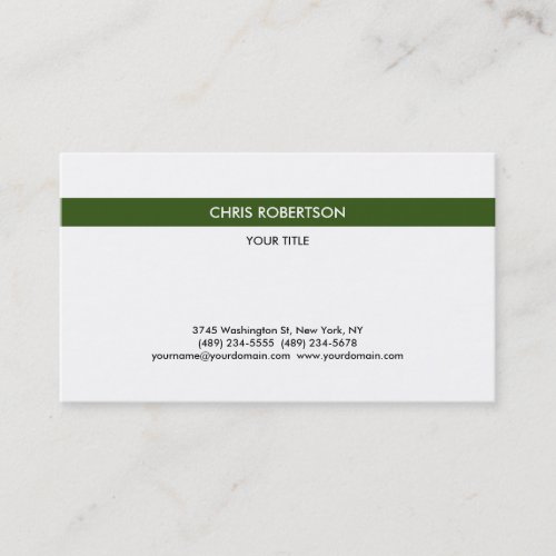 Stylish Simple Forest Green White Minimalist Business Card