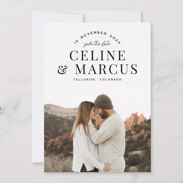 Stylish Simple Full Photo Double-sided Save The Date (Front)