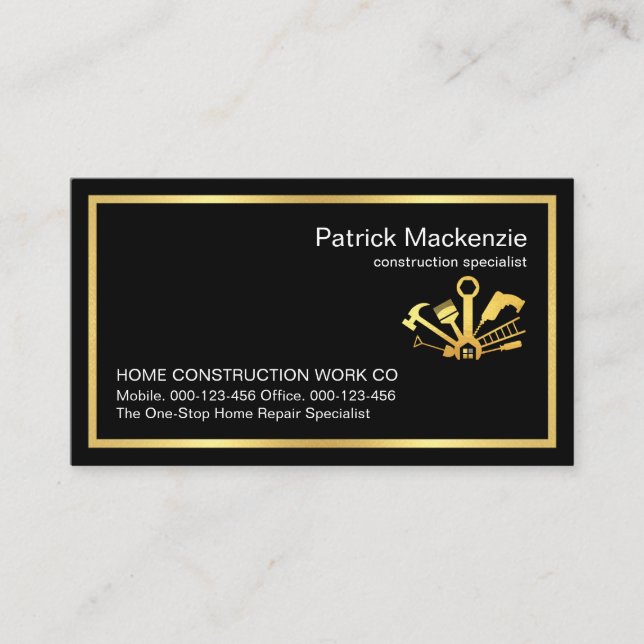 Stylish Simple Gold Handyman Tools Frame Business Card (Front)