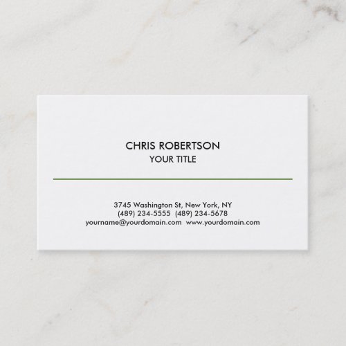 Stylish Simple Green Line White Business Card