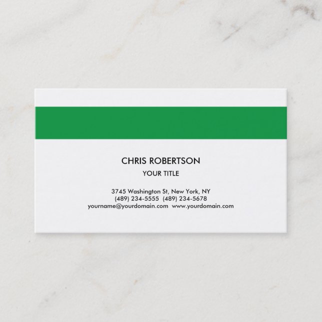Stylish Simple Green Line White Minimalist Modern Business Card (Front)