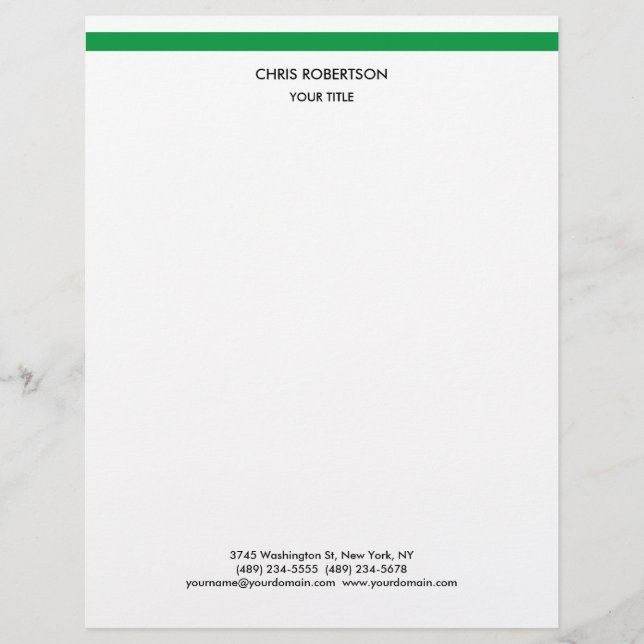 Stylish Simple Green Line White Minimalist Modern Letterhead (Front)