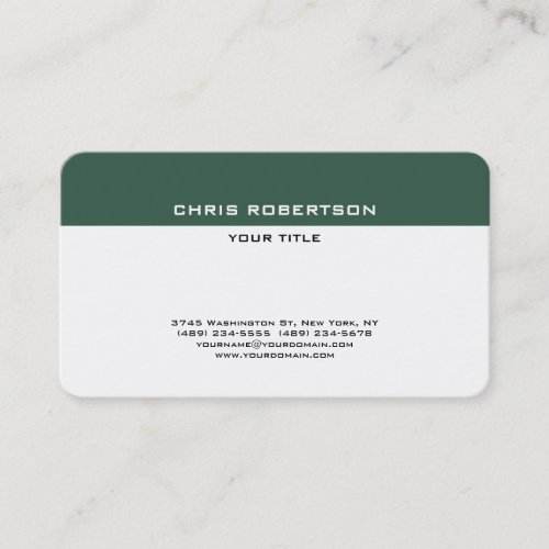 Stylish Simple Green White Minimalist Plain Business Card